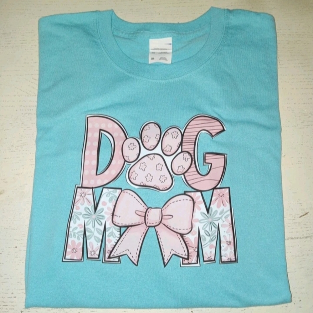 NEW! Dog Mom Floral Jerzees Women's Blue T-Shirt Sz XL